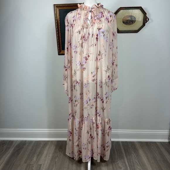 H&M Dresses & Skirts - H&M Sheer Pink Floral Maxi Dress - SIZE XS Ruffle Feminine Boho Chiffon Prairie